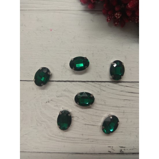 Стразы пришивные  "Овал", изумрудный, цена за 1 шт